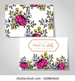 Wedding invitation cards with floral elements