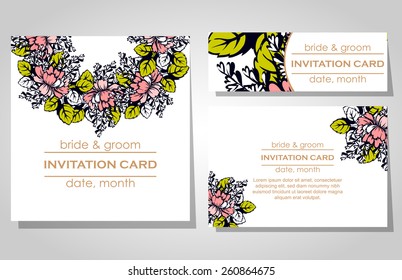 Wedding invitation cards with floral elements