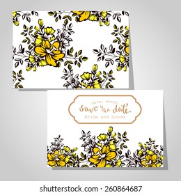 Wedding invitation cards with floral elements