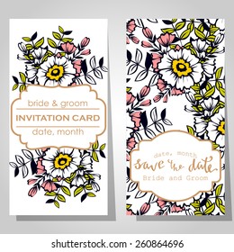 Wedding invitation cards with floral elements