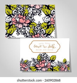 Wedding invitation cards with floral elements