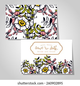 Wedding invitation cards with floral elements