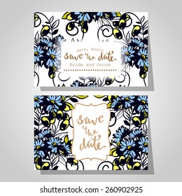 Wedding invitation cards with floral elements