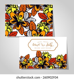 Wedding invitation cards with floral elements