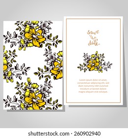 Wedding invitation cards with floral elements