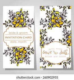 Wedding invitation cards with floral elements