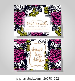 Wedding invitation cards with floral elements