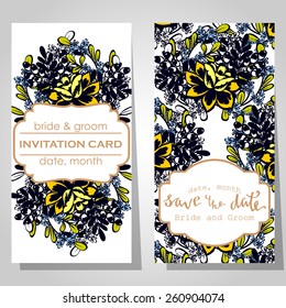 Wedding invitation cards with floral elements