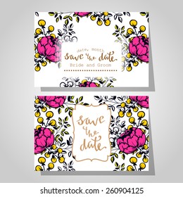 Wedding invitation cards with floral elements