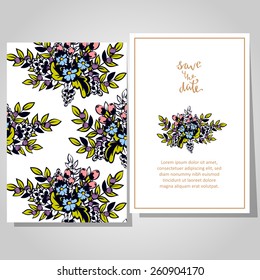 Wedding invitation cards with floral elements