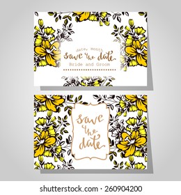Wedding invitation cards with floral elements