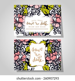 Wedding invitation cards with floral elements