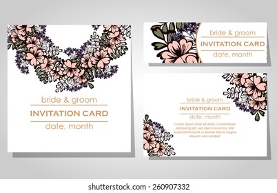 Wedding invitation cards with floral elements