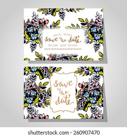 Wedding invitation cards with floral elements