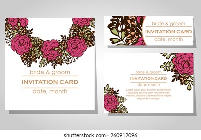Wedding invitation cards with floral elements