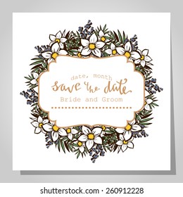 Wedding invitation cards with floral elements