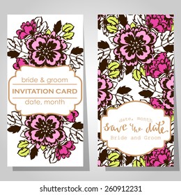 Wedding invitation cards with floral elements