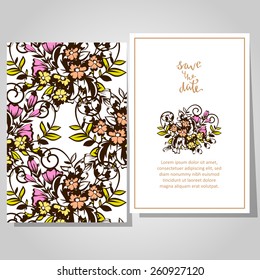 Wedding invitation cards with floral elements