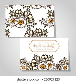 Wedding invitation cards with floral elements