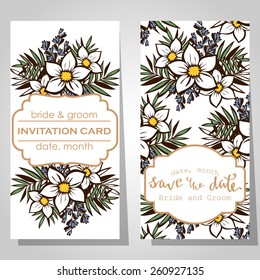 Wedding invitation cards with floral elements