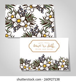 Wedding invitation cards with floral elements