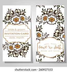 Wedding invitation cards with floral elements