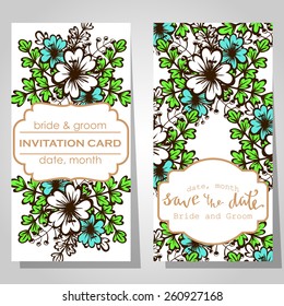 Wedding invitation cards with floral elements