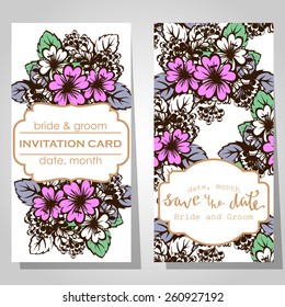 Wedding invitation cards with floral elements