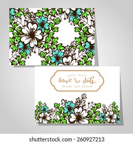 Wedding invitation cards with floral elements