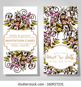 Wedding invitation cards with floral elements