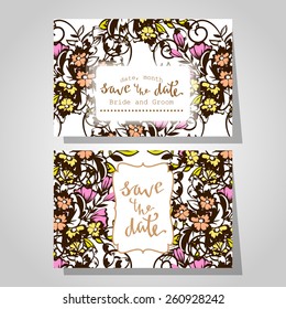 Wedding invitation cards with floral elements
