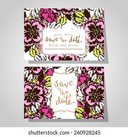 Wedding invitation cards with floral elements