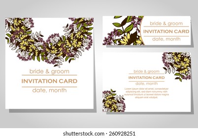Wedding invitation cards with floral elements