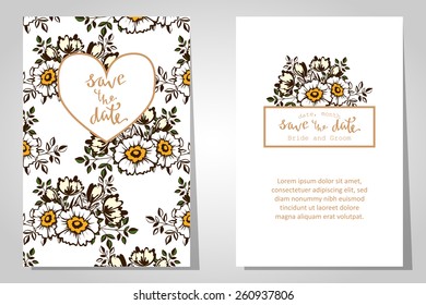 Wedding invitation cards with floral elements