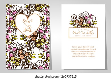 Wedding invitation cards with floral elements