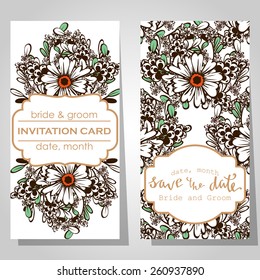 Wedding invitation cards with floral elements