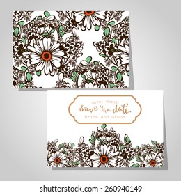 Wedding invitation cards with floral elements
