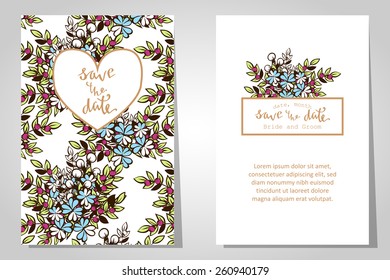 Wedding invitation cards with floral elements