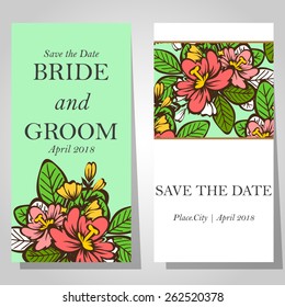 Wedding invitation cards with floral elements.