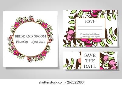 Wedding invitation cards with floral elements