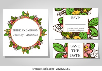 Wedding invitation cards with floral elements
