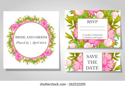 Wedding invitation cards with floral elements