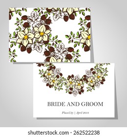 Wedding invitation cards with floral elements
