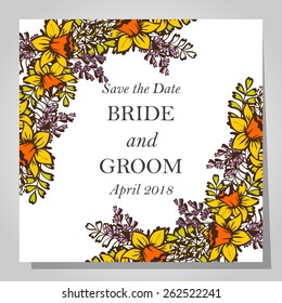 Wedding invitation cards with floral elements