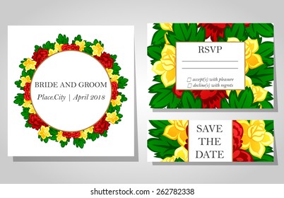 Wedding invitation cards with floral elements
