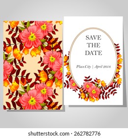 Wedding invitation cards with floral elements