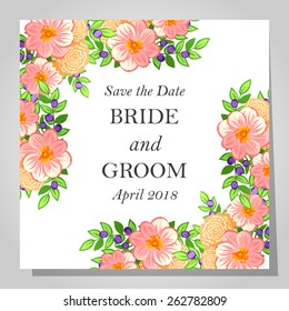 Wedding invitation cards with floral elements