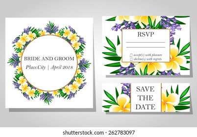 Wedding invitation cards with floral elements