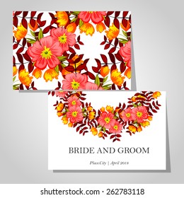 Wedding invitation cards with floral elements