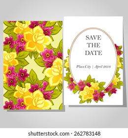 Wedding invitation cards with floral elements